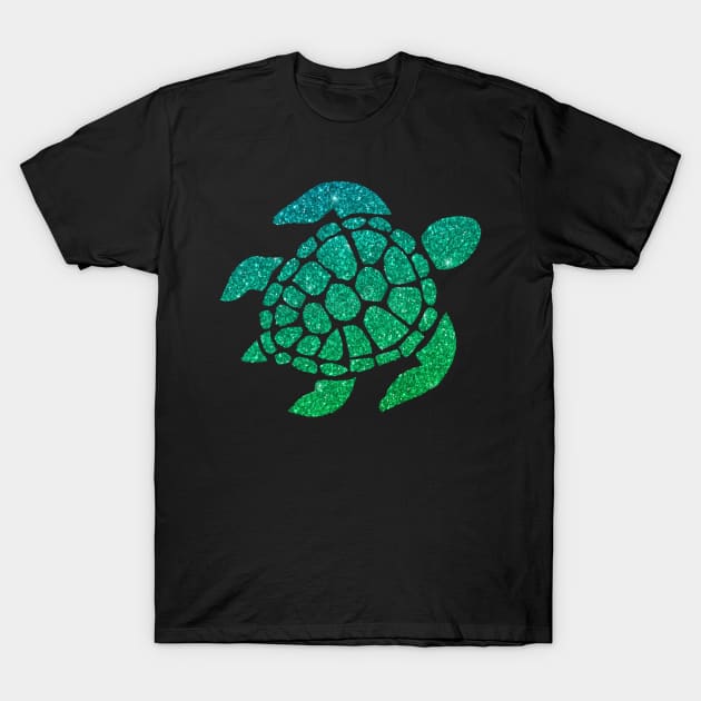 Green Ombre Faux Glitter Turtle T-Shirt by Felicity-K